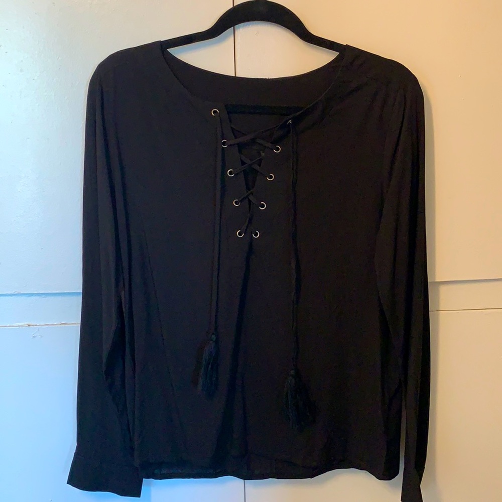 Brand new black lace up long sleeve blouse